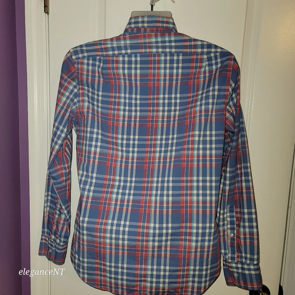 J Crew Men's Pink Blue and White Plaid Classic Flex Washed Shirt Sz: Small - Picture 5 of 9